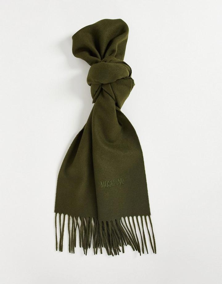 Moschino Tonal Logo Scarf In Khaki-green