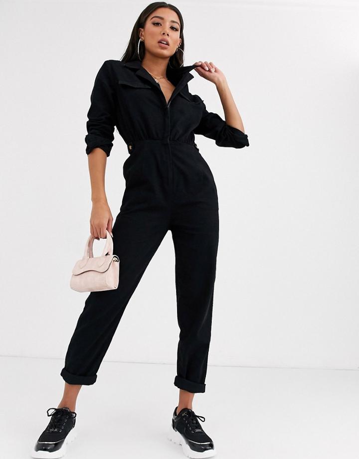 Asos Design Lightweight Denim Tailored Jumpsuit In Black