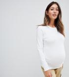 Asos Design Maternity Long Sleeve Crew Neck T-shirt With Bump Ruching In White