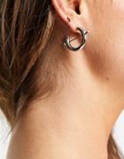 Asos Design Hoop Earring With Piercing Bar In Silver Tone