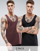 Asos 2 Pack Tank With Extreme Racer Back In Oxblood/black Save - Multi