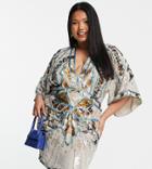 Asos Design Curve Embellished Kimono Mini Dress-multi