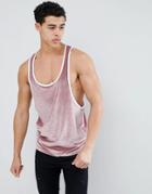 Asos Design Extreme Racer Back Tank With Contrast Binding In Velour In Pink - Pink