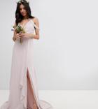 Tfnc Tall Cold Shoulder Wrap Maxi Bridesmaid Dress With Fishtail - Brown