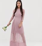 Tfnc Petite Bridesmaid Exclusive Pleated Maxi Dress With Lace Insert In Pink