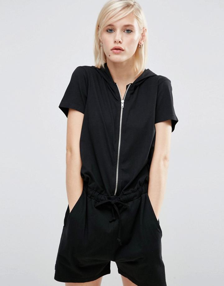 Asos Lounge Casual Hooded Romper - Black