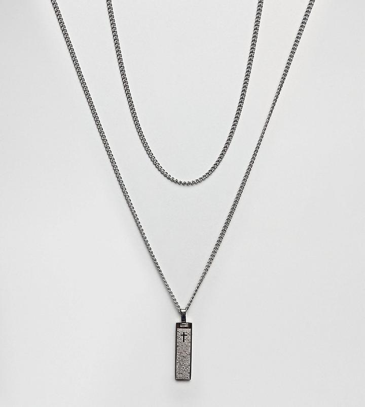 Seven London Silver Cross Dog Tag & Chain Necklace In 2 Pack Exclusive To Asos - Silver