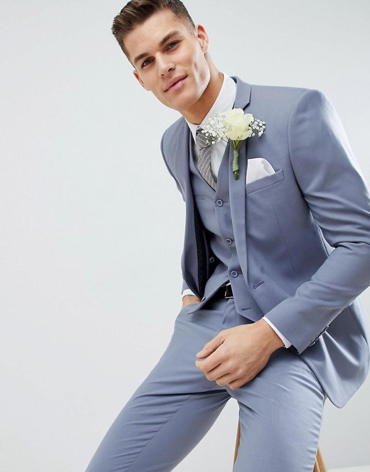 Asos Design Wedding Slim Suit Jacket In Pastel Blue