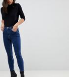 Asos Petite Ridley High Waist Skinny Jeans In Soft Indigo With Rainbow Threads - Blue