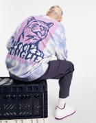 Crooked Tongues Tie Dye Sweatshirt With Cat Back Print In Blue-blues