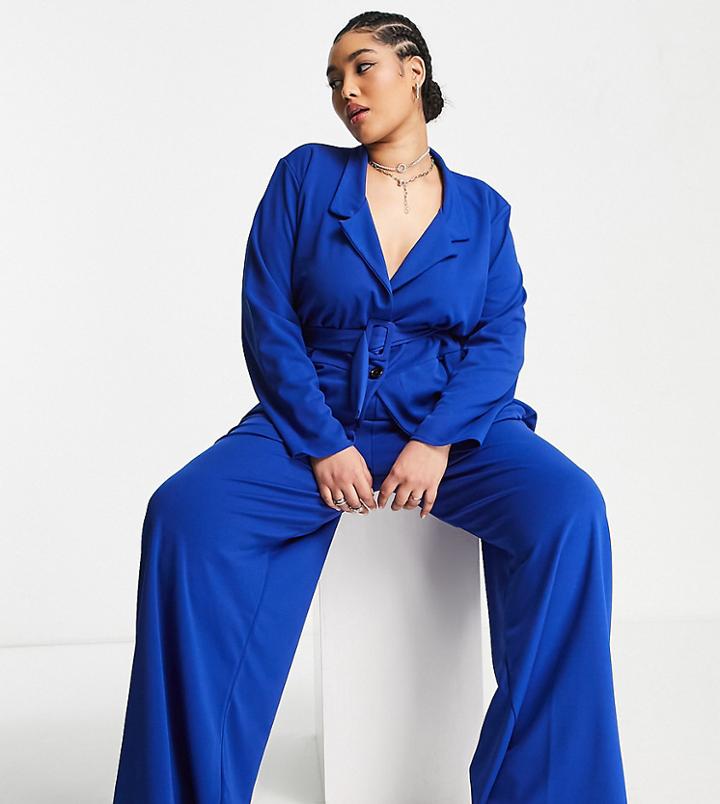 I Saw It First Plus Oversized Longline Blazer In Blue - Part Of A Set