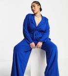 I Saw It First Plus Oversized Longline Blazer In Blue - Part Of A Set