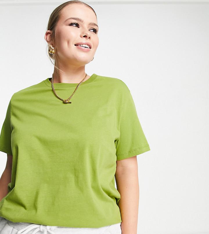 Asos Design Curve Ultimate T-shirt With Crew Neck In Organic Cotton Blend In Green