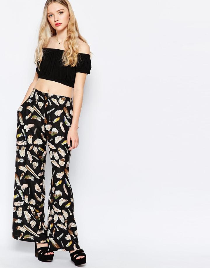 Sister Jane Freya Pants In Feather Print - Black