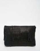 Asos Soft Leather Cross Body Bag With Fringing - Black