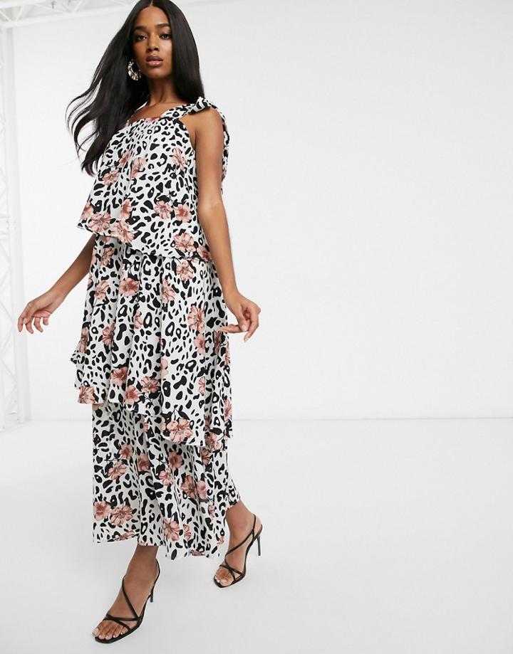 Forever U Collection Tiered Midaxi Smock Dress In Animal Floral-multi