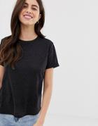 Asos Design T-shirt With Roll Sleeve In Linen Mix In Black