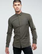 Hugo By Hugo Boss Ebros Extra Slim Fit Poplin Shirt In Khaki - Green