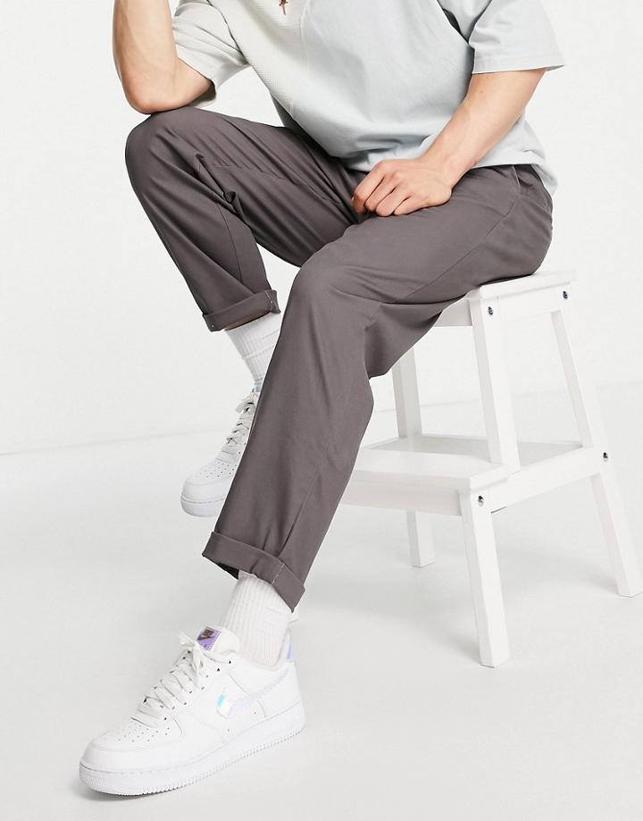 Asos Design Relaxed Skater Chinos In Charcoal-grey