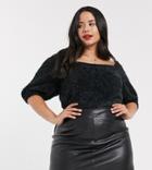 Asos Design Curve Square Neck Fluffy Sweater With Short Sleeve-pink