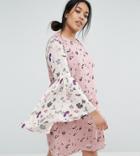 Unique 21 Hero Plus Shift Dress With Fluted Sleeves In Mixed Print - Multi