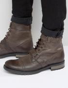 Asos Lace Up Boots With Military Strap Detail In Brown Leather - Brown