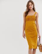 Asos Design Broderie Midi Sundress With Ruched Bust - Yellow