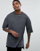 Asos Oversized T-shirt With Subtle Wash And Half Sleeve In Washed Black - Gray