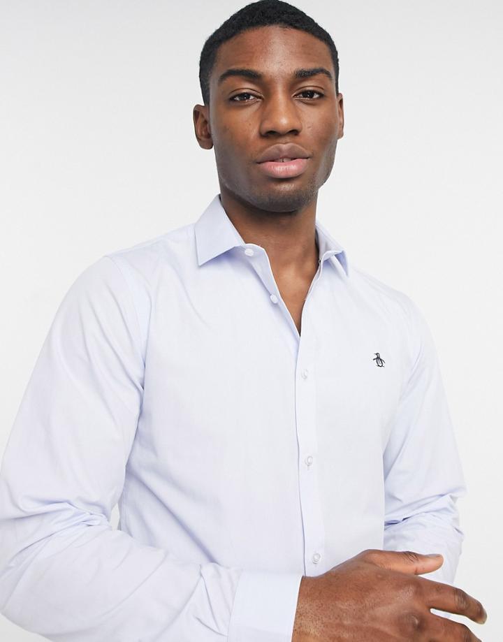 Original Penguin Plain Slim Fit Shirt In Light Blue-blues