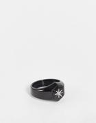 Asos Design Waterproof Stainless Steel Signet Ring With Star In Black