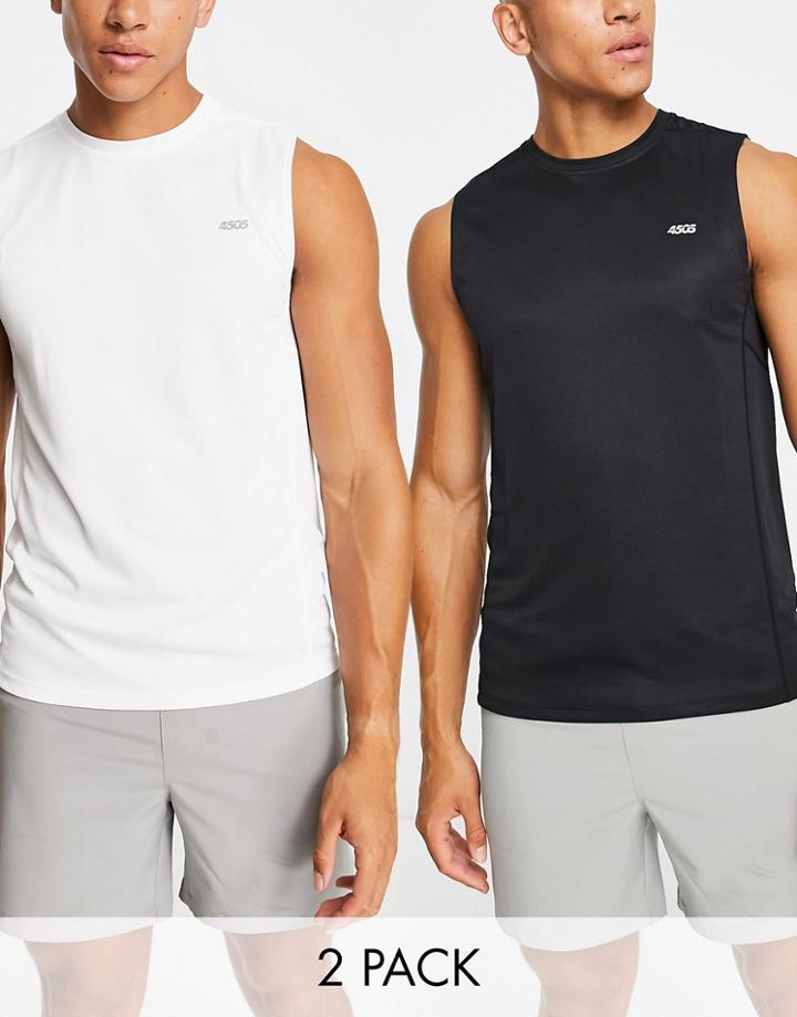 Asos 4505 Icon Training Sleeveless T-shirt With Quick Dry 2 Pack In Black-multi