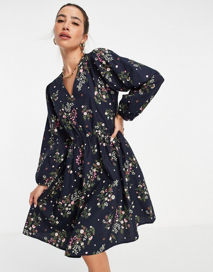 Y.a.s. Nula Volume Sleeve Printed Smock Dress In Blue-blues