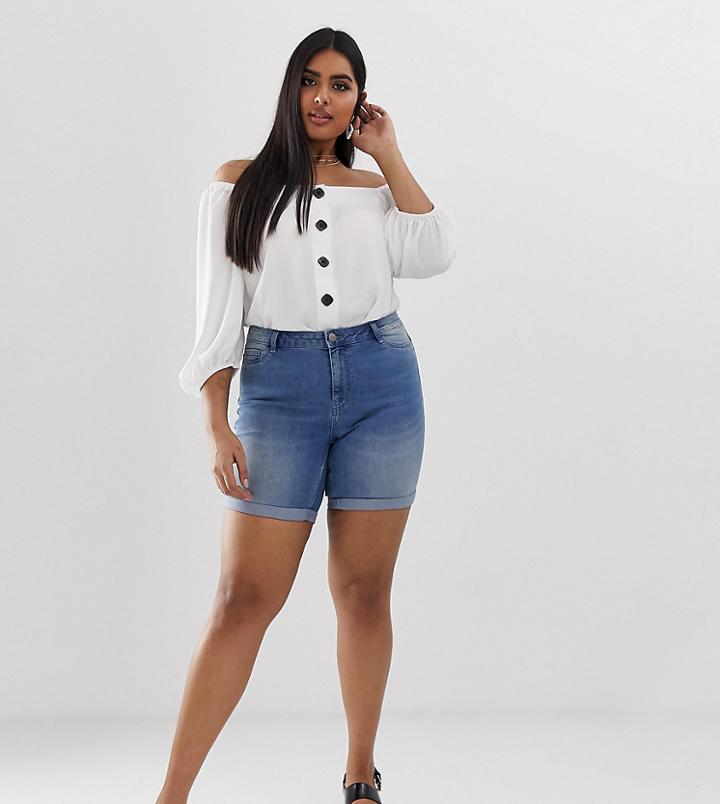 Junarose Slim Rolled Up Denim Shorts In Blue - Blue