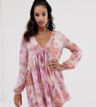 Rokoko Long Sleeved Smock Dress In Tie Dye - Multi