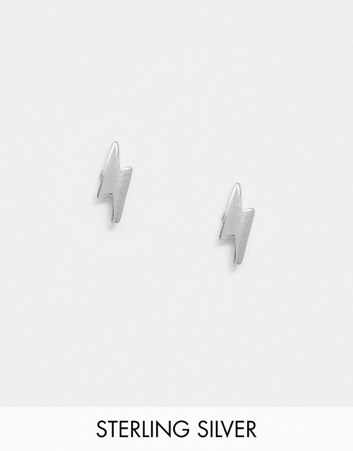 Designb Lightning Bolt Stud Earrings In Sterling Silver