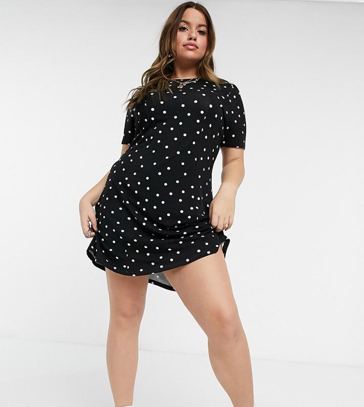 Asos Design Curve Mini Tea Dress In Black Based Spot