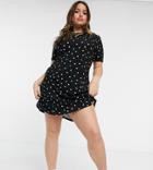 Asos Design Curve Mini Tea Dress In Black Based Spot