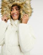 Brave Soul Falcon Hi-shine Puffer Jacket With Faux Fur Trim Hood-white