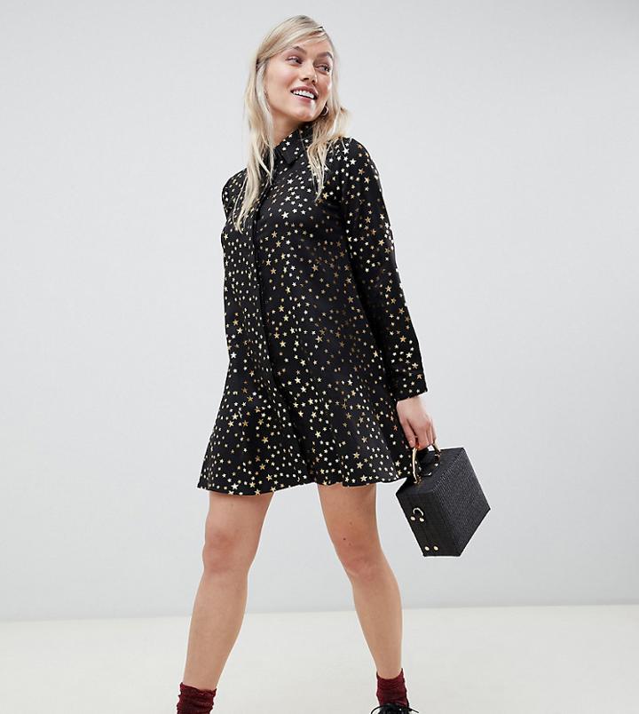 Glamorous Petite Shirt Dress In Star Print-black