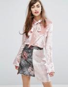 E.f.l.a Velvet Top With Tie Neck - Pink