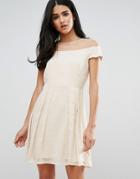Little Mistress Skater Dress With Mesh Panel - Cream