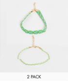 Asos Design Pack Of 2 Anklets In Green Thread Design