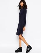 Asos Midi Dress With Curved Hem - Navy