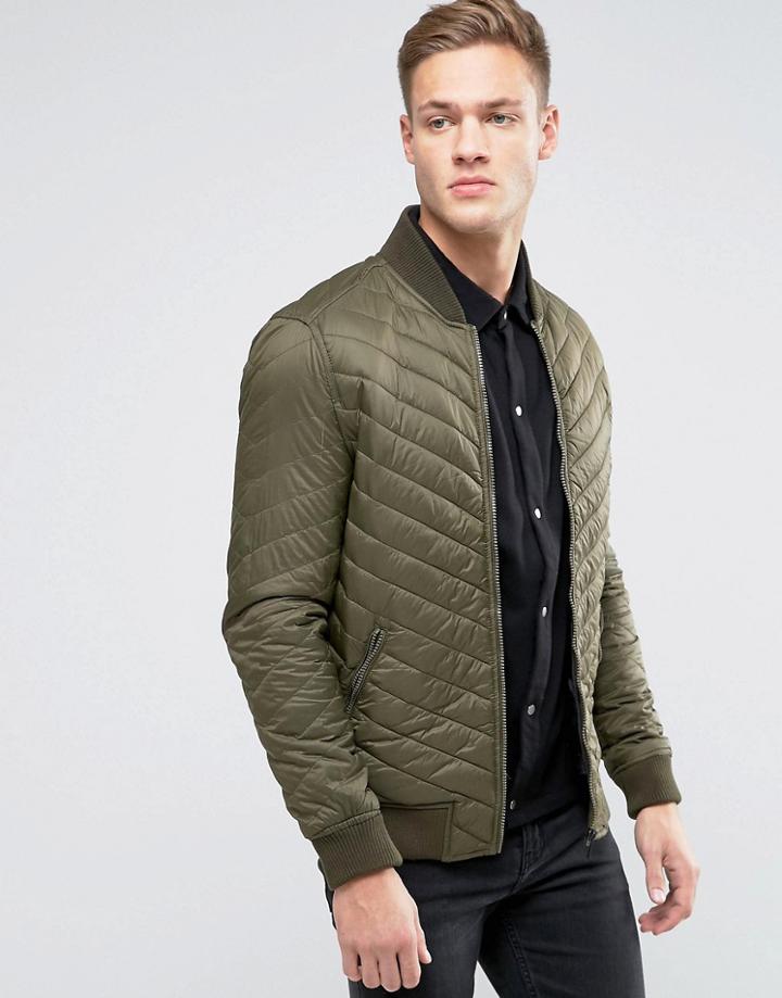 Burton Menswear Quilted Bomber - Green