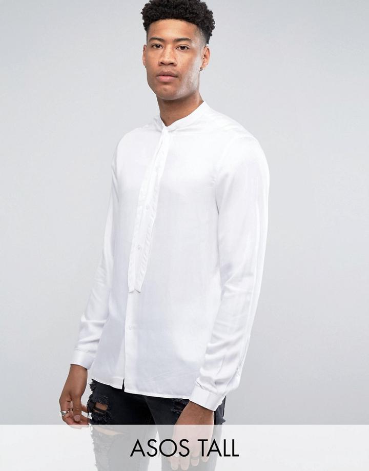 Asos Tall Regular Fit Shirt In White With Pussy Bow - White