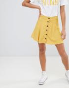 Bershka Spot Detail Button Front Mini Skirt In Yellow - Red