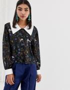 Sister Jane Blouse With Oversized Collar In Jungle Print-multi