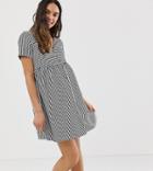 Asos Design Maternity Mini V Neck Button Through Smock Dress In Stripe-multi