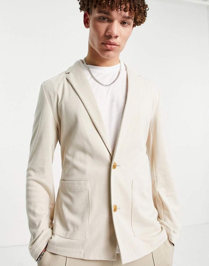 Asos Design Skinny Soft Tailored Jersey Blazer In Stone-neutral