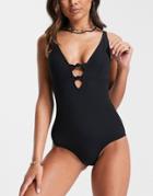 Figleaves Florence Non Wire Plunge Shaping Swimsuit In Black